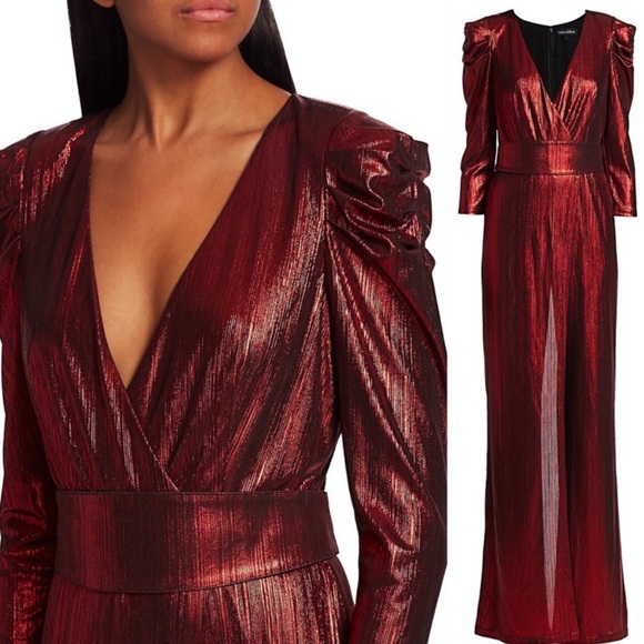 Retrofête Monroe Metallic Puff-Sleeve Jumpsuit size S - Picture 4 of 13